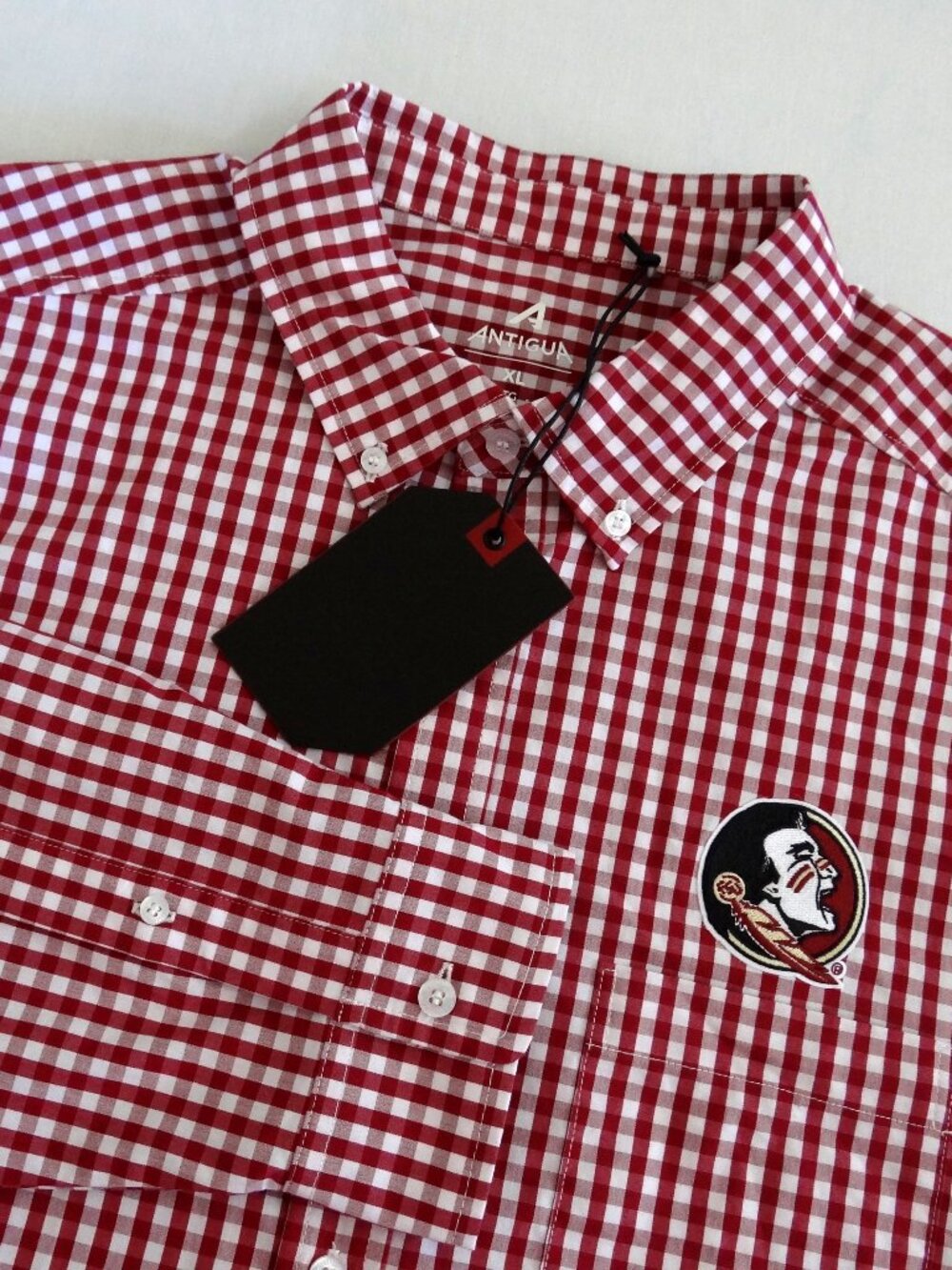 New ANTIGUA Men's XL Florida State Seminoles Ellis Shirt Red White Gingham FSU